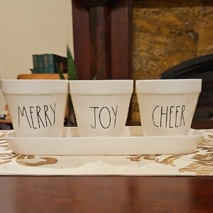 Holiday Ceramic Planter Set/Silverware Caddy - Perfect For Hosting